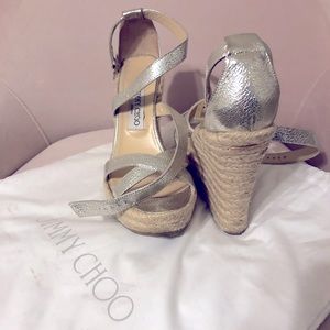 JIMMY CHOO - Silver Platform Wedge Sandal